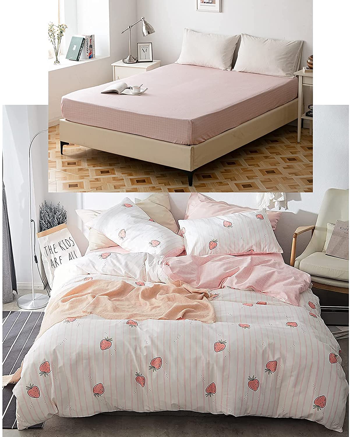 Price:$79.99 Cotton Made Cute Strawberry Bedding Set 4 PCS 【1 Queen Duvet Cover+ 2 Standard Pillowcases + 1 Queen Fitted Sheet】 : Home & Kitchen