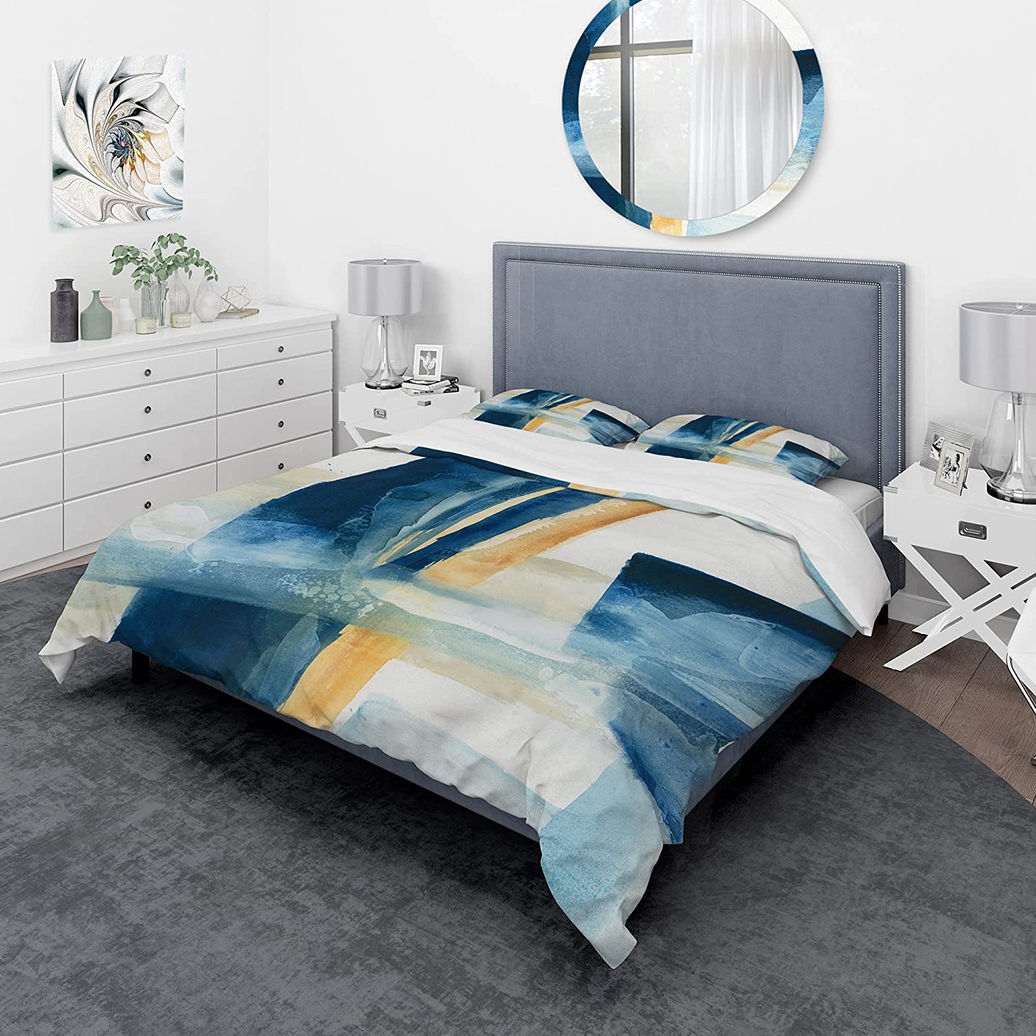 Price:$120.09 'Indigo Panel IV' Geometric Duvet Cover Set : Home & Kitchen