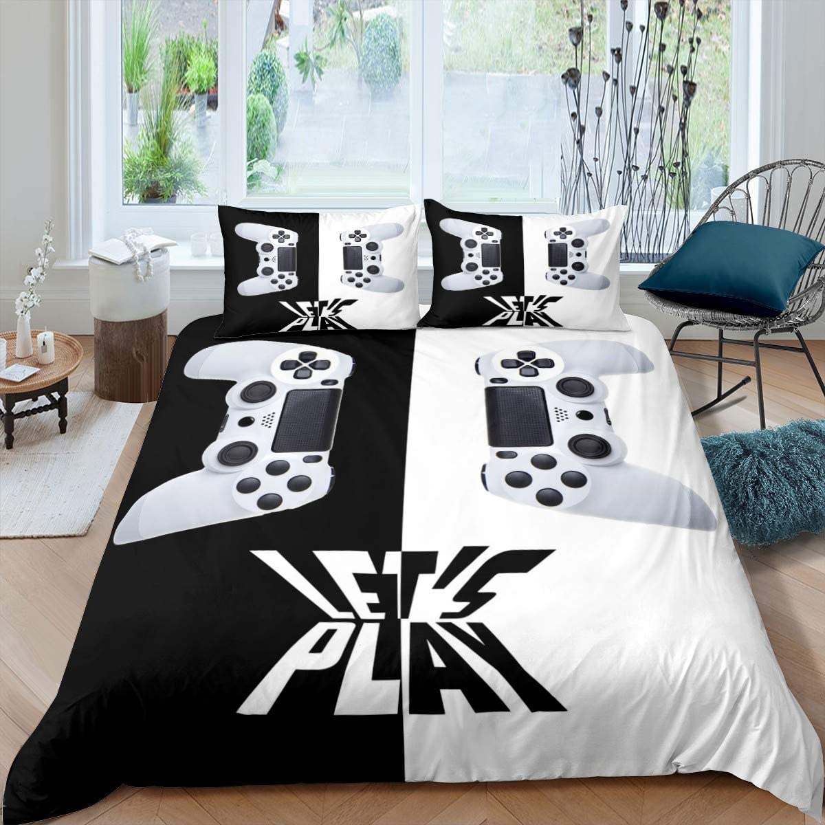 Price:$15.99 Bedding Set Boys Gamer Comforter Cover for Kids Children Teens Black White Video Game Competitive Duvet Cover Soft Modern Game Controller Bedspread Cover Room Decor Quilt Cover King Size : Home & Kitchen