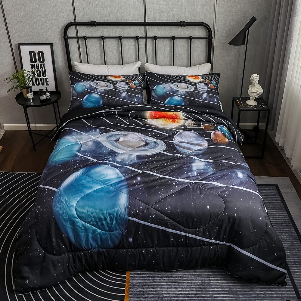Price:$42.99 Planet Comforter Full Boys Girls Outer Space Theme Galaxy Bedding Set for Kids Teens Bedroom All Season Super Soft Chic Starry Sky Comforter Set (1 Duvet + 2 Planet Pillow Case) : Home & Kitchen