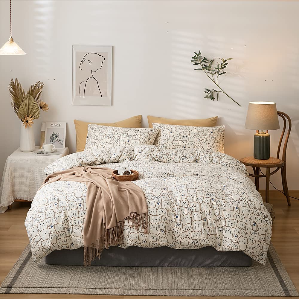 Price:$68.80 Cats Pattern Kids Duvet Cover Set Cream Beige Bedding Set Comforter Cover Gift Cotton with 1 Duvet Cover 2 Pillow Sham Zipper Tie for Girls Boy Teens Kids Duvet Cover Twin, No Comforter : Home & Kitchen