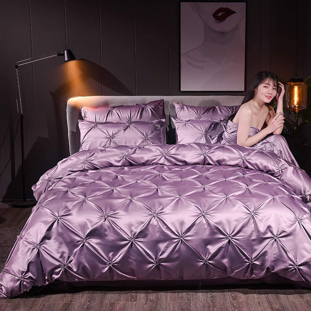 Price:$99.99 Satin Pinch Pleat Lavender Duvet Cover Set Oversized King Size 100% Satin,600 TC with Zipper Closure & Corner Ties Rich Silk Soft Like Satin Duvet Covers Set(1 Duvet Cover + 2 Pillowcases) : Home & Kitchen