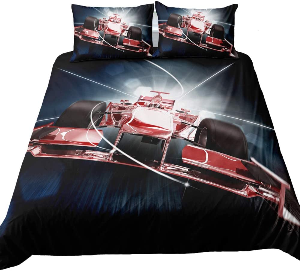 Price:$36.99 Race Car Bedding Set 3D Extreme Sports Flame Car Duvet Cover Set with Pillowcase for Kids Boys Teen Adult Bedspread Cover (Brown, Twin) : Home & Kitchen