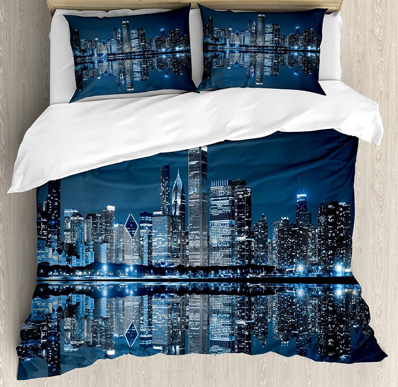 Price:$113.99 UP Chicago Skyline 3 Pieces Queen Bedding Sets, Home Comforter Duvet Quilt Cover Sets, 2 Decorative Pillowcases, Bedspread for Childrens/Kids/Teens/Adults(Sleeping City Dramatic Urban Resting) : Home & Kitchen