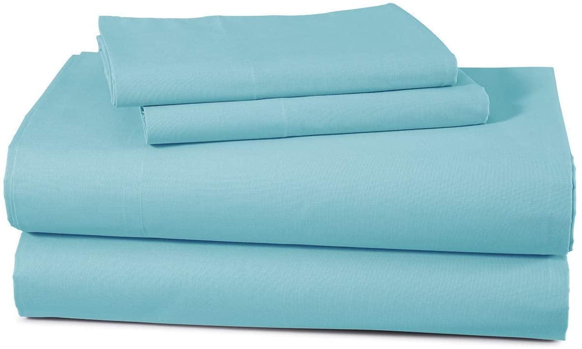 Price:$36.99 Cotton Sheet - Blue Haze - Queen Sheet Set - 4 Piece Long Staple Combed Cotton Sheet Set, Breathable, Supremely Cool and Crisp Percale, Fits Mattress Upto 15" Deep Pocket : Home & Kitchen