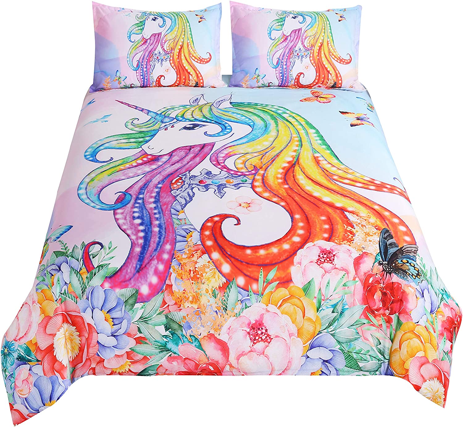Price:$48.99 Colored Long Hair Unicorn Duvet Cover Set,Teens' Gift Bedding Set.Included: Duvet Cover, Pillowcase(no Comforter Inside) (Full) : Home & Kitchen