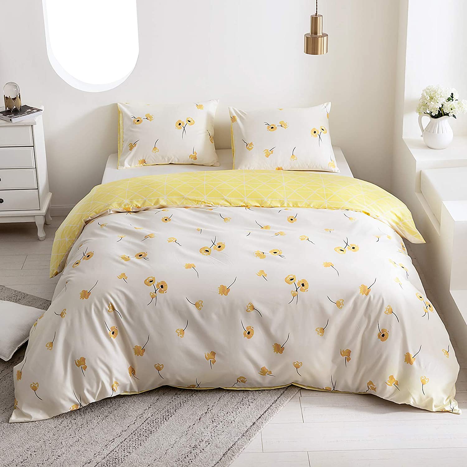 Price:$19.99 Yellow Twin Floral Bedding Duvet Cover Set, Flowers Comforter Cover for Girls Brushed Soft Microfiber Reversible Yellow Bedding Sets 1 Duvet Cover 1 Shams (66"x 90") - Floral : Home & Kitchen