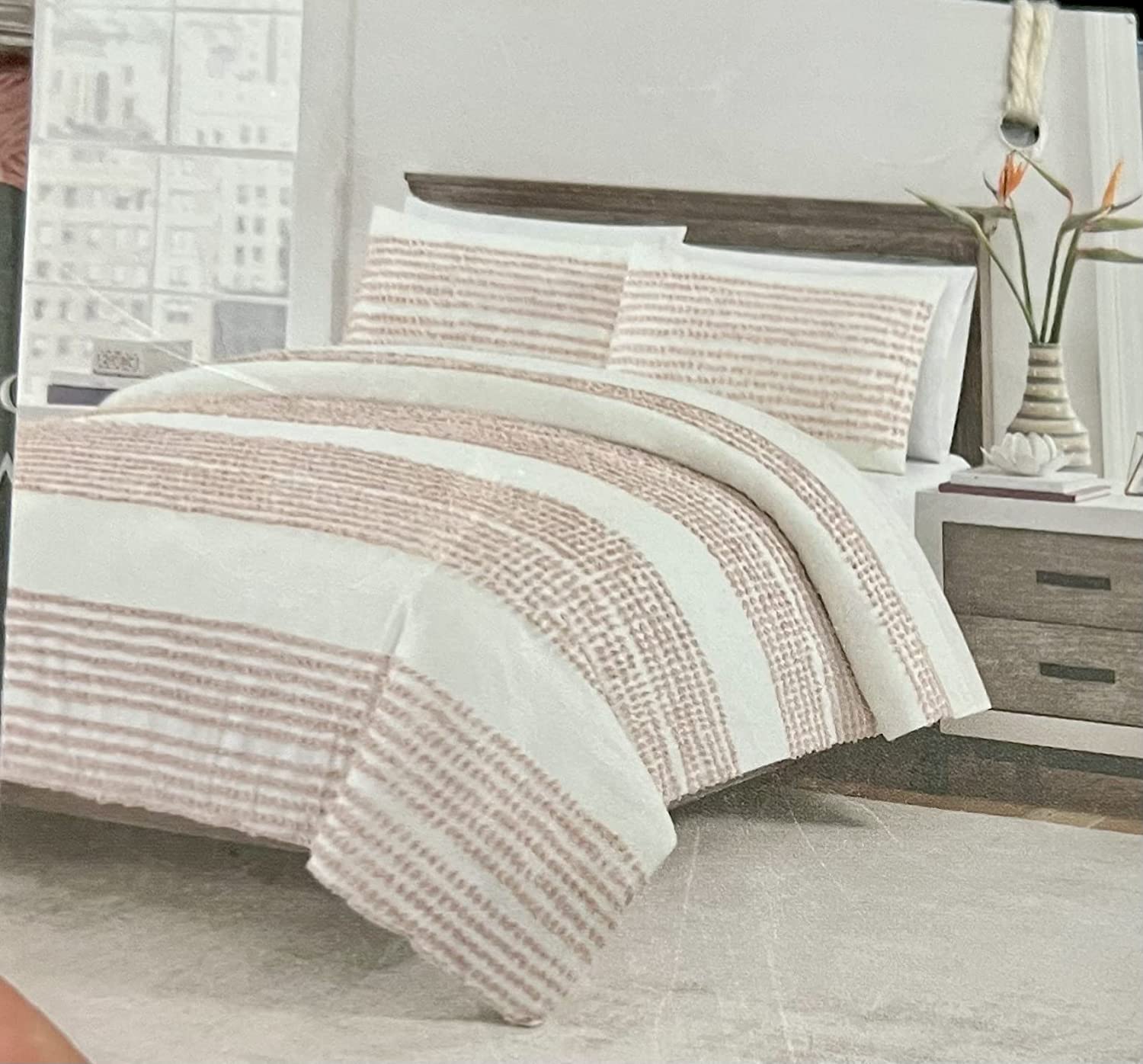 Price:$119.00 Studio 3pc Duvet Set Grey Tufts Arranged in Horizontal Stripes on White 100% Cotton Luxury Comforter Cover Shams Set (King) : Home & Kitchen