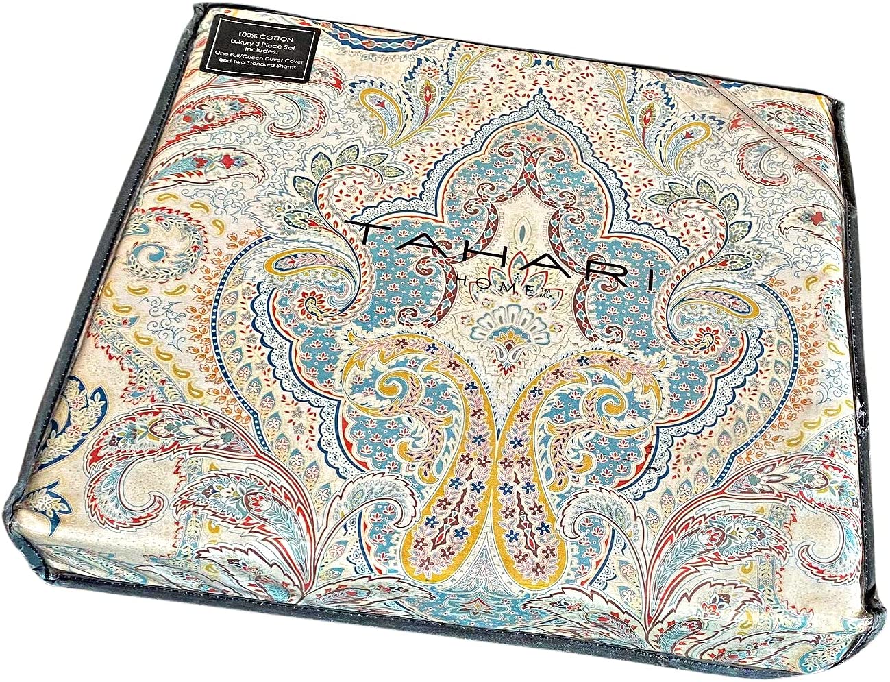 Price:$49.95 Home Full/Queen 3 Piece Luxury Duvet Set | Damask Floral Paisley Pattern | Blues Rust Yellow and Ivory | 100% Easy Care Cotton, : Home & Kitchen