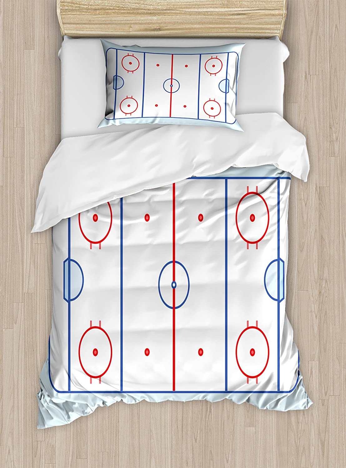Price:$59.95 Hockey Duvet Cover Set, Ice Hockey Field in Blue Tones and Red Graphic Outline for Sport Events, Decorative 2 Piece Bedding Set with 1 Pillow Sham, Twin Size, Pale Blue : Home & Kitchen