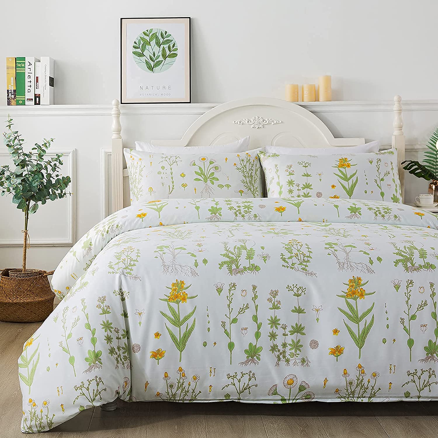 Price:$19.90 Full/Queen Size Duvet Cover Set 3 Piece Botanical Cottagecore Floral Lightweight 100% Microfiber Zipper Corner Ties : Home & Kitchen