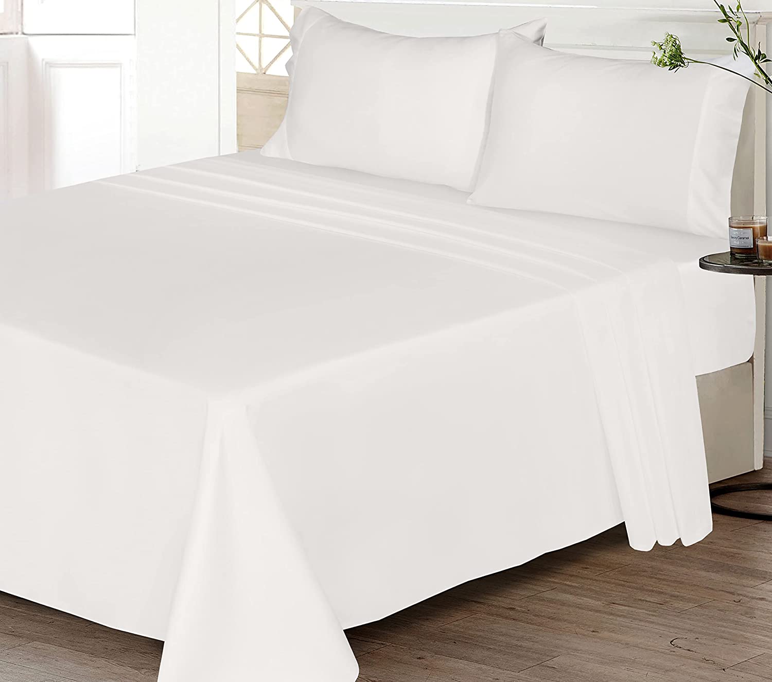 Price:$36.99 100% Cotton Bed Sheets, 4 Pcs Bed Sets, Off White King Size Sheets Set, Soft, Breathable Fabric, Deep Pocket Sheets, Cooling Bedding Sheets Set Include 1 Flat, 1 Fitted Sheet, 2 Pillowcases. : Home & Kitchen