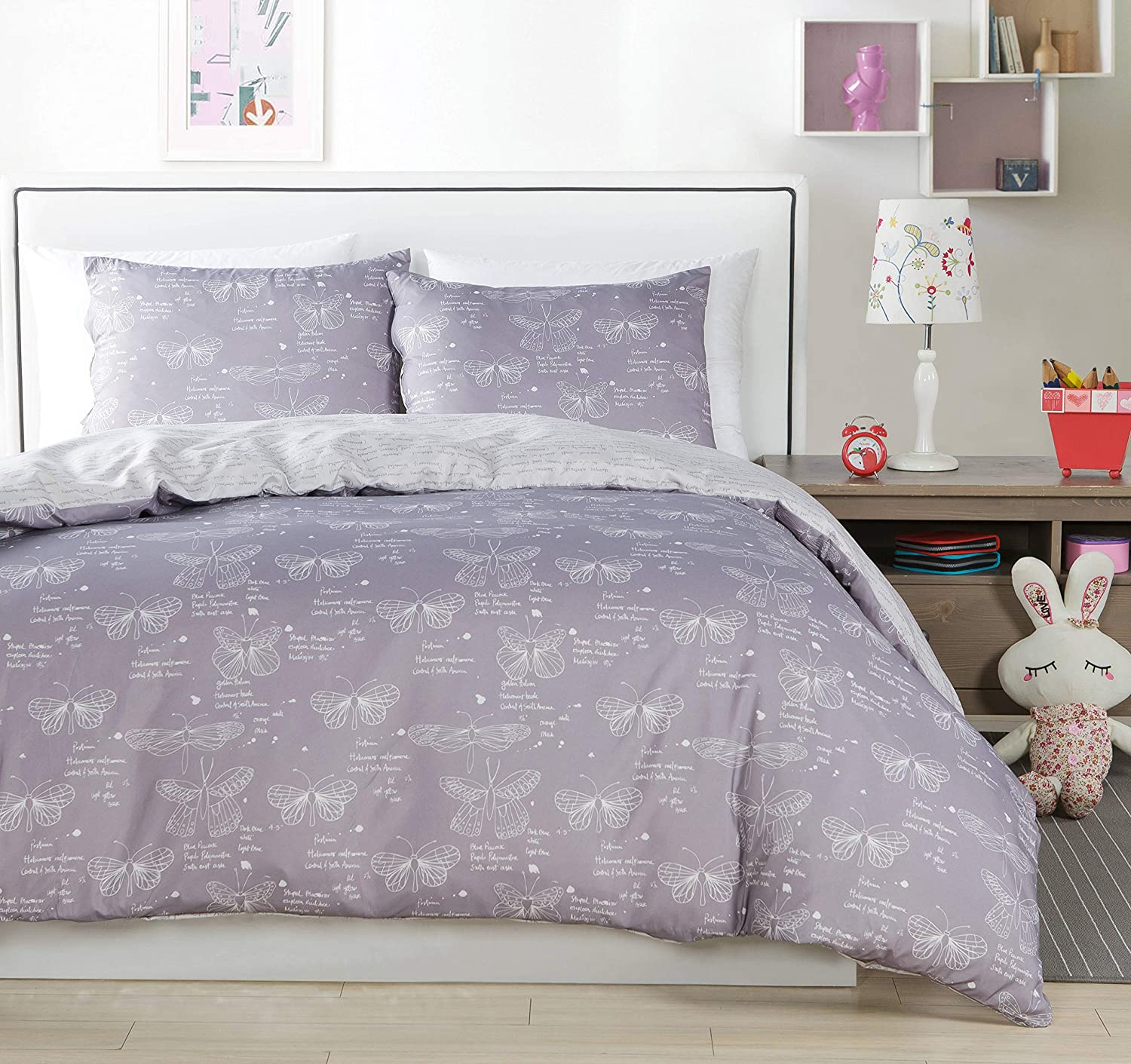 Price:$37.96 + Bash Malar Hotel Quality Luxury Comforter Duvet Insert Cover Hypoallergenic | 2 Piece Set | Butterfly Collection, | Twin Size |, Grey & White : Home & Kitchen
