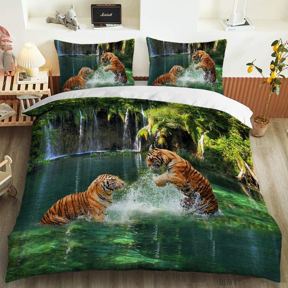 Price:$27.90 3D Printing Big cat Bedding Set Full Size Animal Print for Kids Boys Teens Duvet Cover Set 3 Pieces. (BFC17, Full 78 : Home & Kitchen
