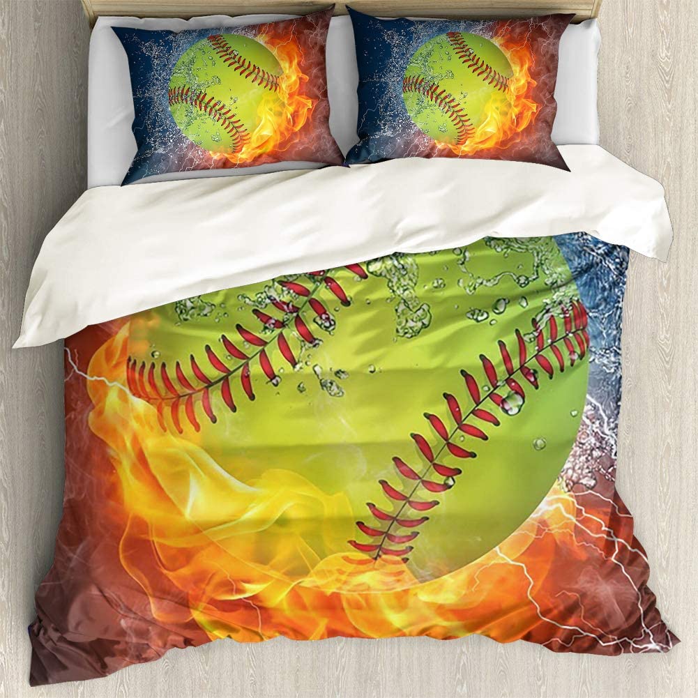 Price:$41.99 Water and Fire Softball Ball Print 3 Piece Soft Bedding Sets with 1 Duvet Cover 2 Pillow Case Hypoallergenic Bedclothes (Twin, Beige) : Home & Kitchen