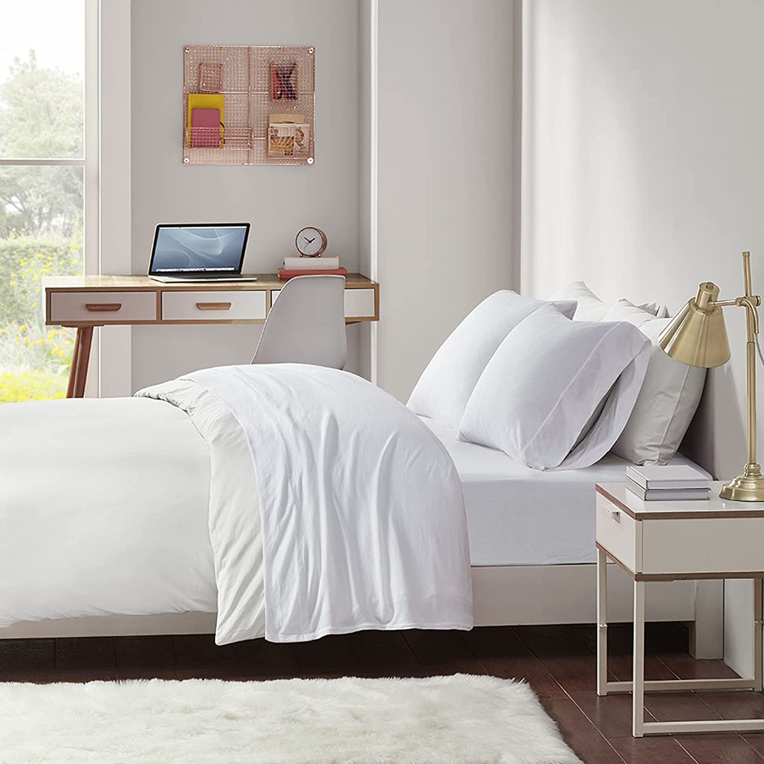 Price:$26.49 Design Cotton Blend Jersey Knit Bed Sheet Set Wrinkle Resistant, Soft Sheets with 14" Deep Pocket, All Season, Cozy Bedding-Set, Matching Pillow Case, Full, White 4 Piece : Everything Else