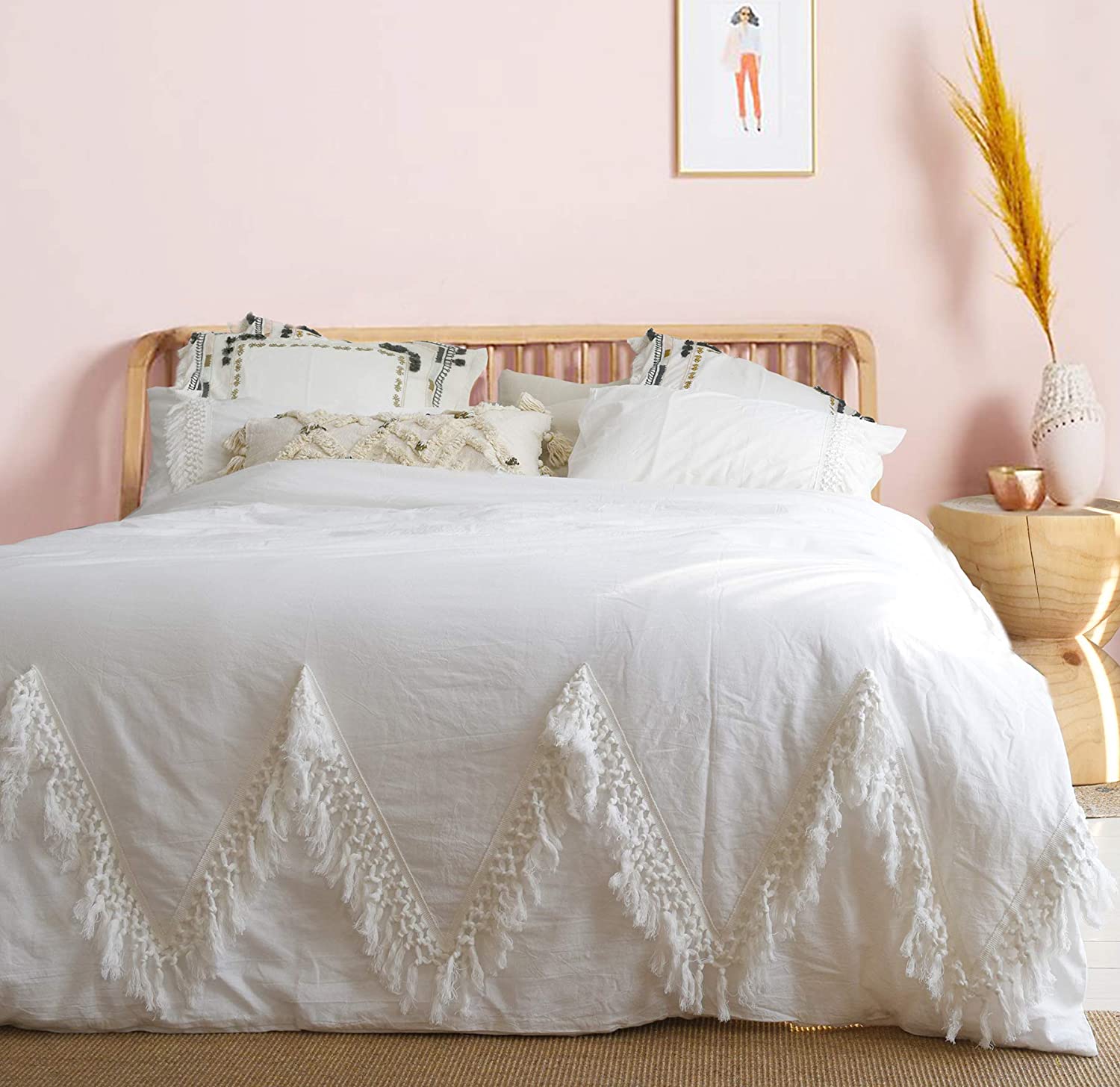 Price:$58.50 Comforter White Duvet Cover Queen Bedding Tassel Bedroom Decor,86“x 90” : Home & Kitchen