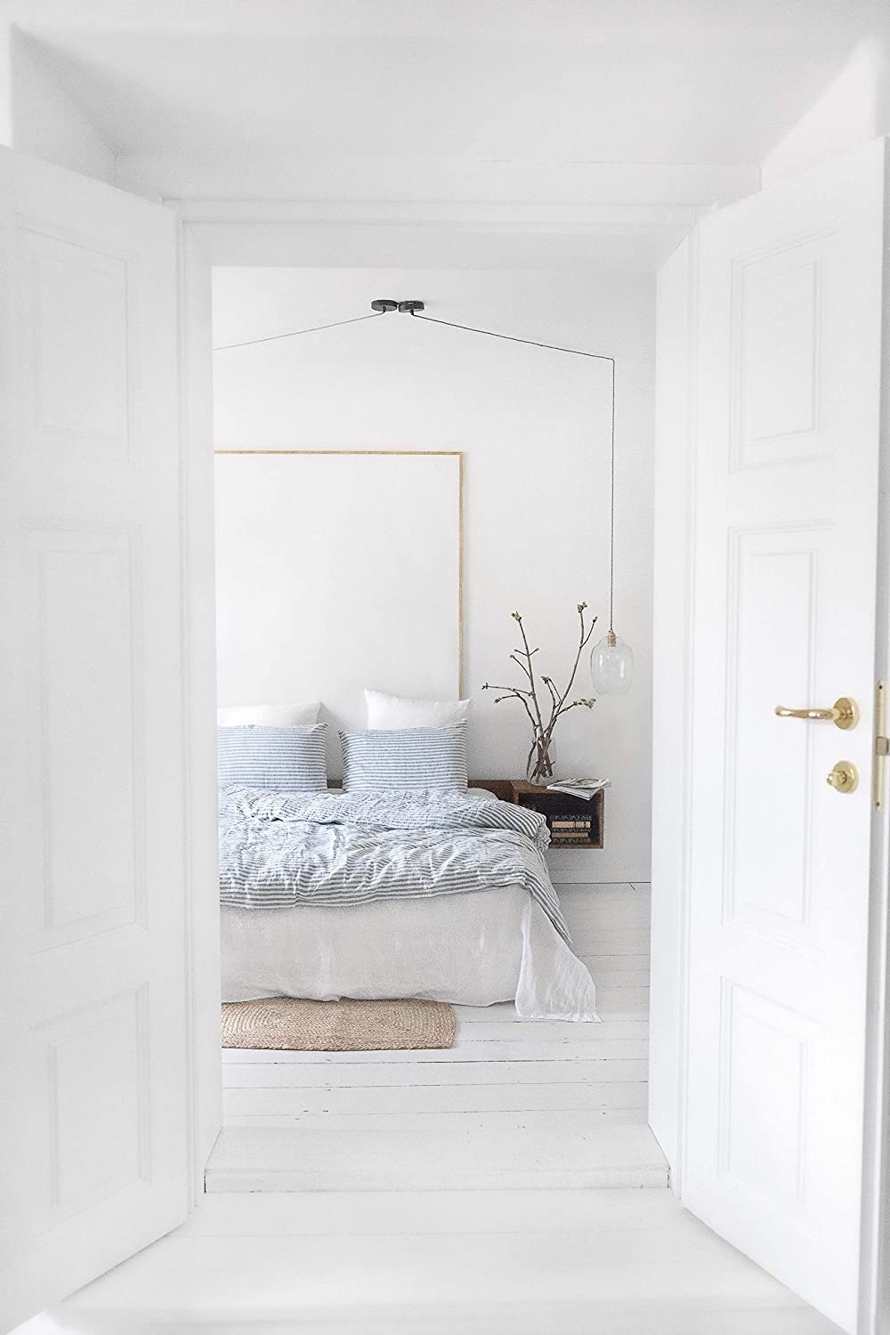 Price:$289.95 Linen Duvet Covers & Shams 3 Piece Set from 100% Natural Chambray Bedding Queen Size in Blue Stripe : Home & Kitchen