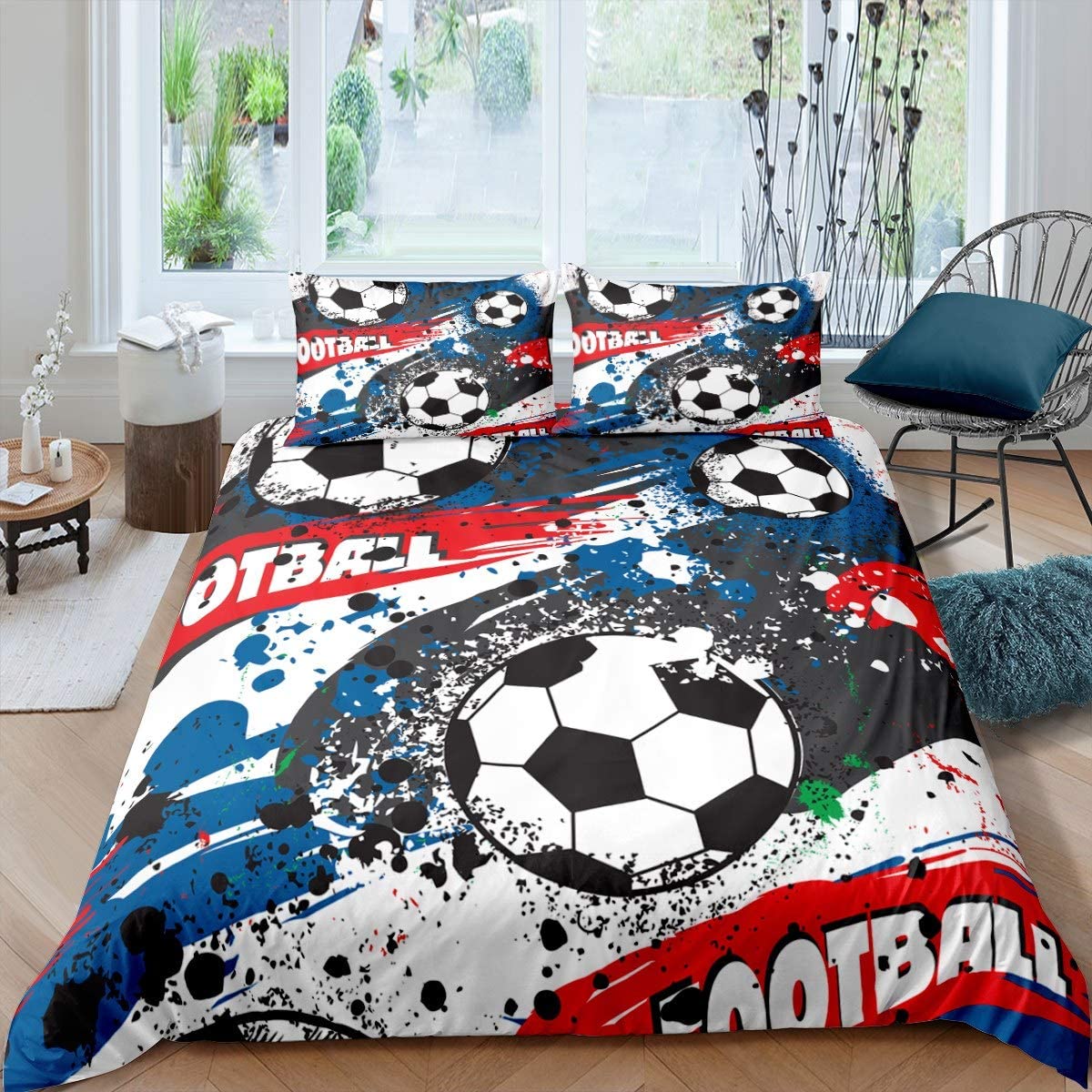 Price:$25.00 Boys Bedding Set Football Comforter Cover for Kids Girls Teens Sports Theme Duvet Cover Breathable Soccer Ball Pattern Bedspread Cover Hip Hop Graffiti Decor 2Pcs Quilt Cover Twin Size : Home & Kitchen