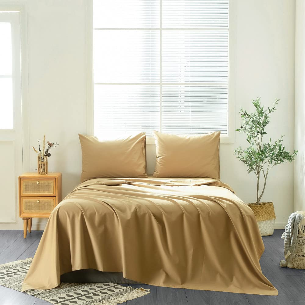 Price:$37.99 Home 4 Pieces 100% Natural Soft Cotton Bedding Sheet Set,King Size,Includes 2 Pillow Cases,1 Fitted Sheet,1 Flat Sheet,Clay : Home & Kitchen
