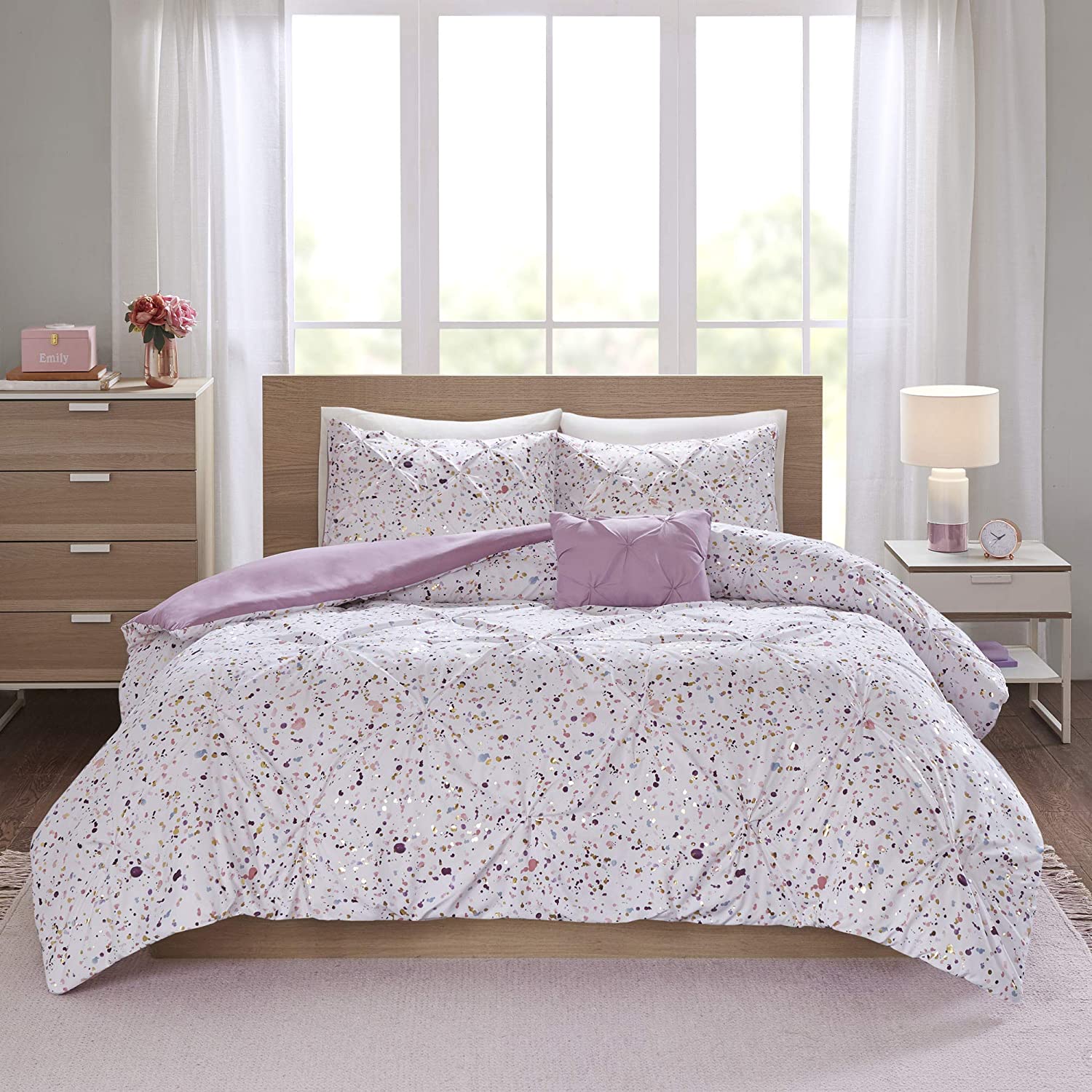 Price:$57.80 Design Abby Metallic Printed and Pintucked Duvet Cover Set Plum Full/Queen, Purple : Home & Kitchen