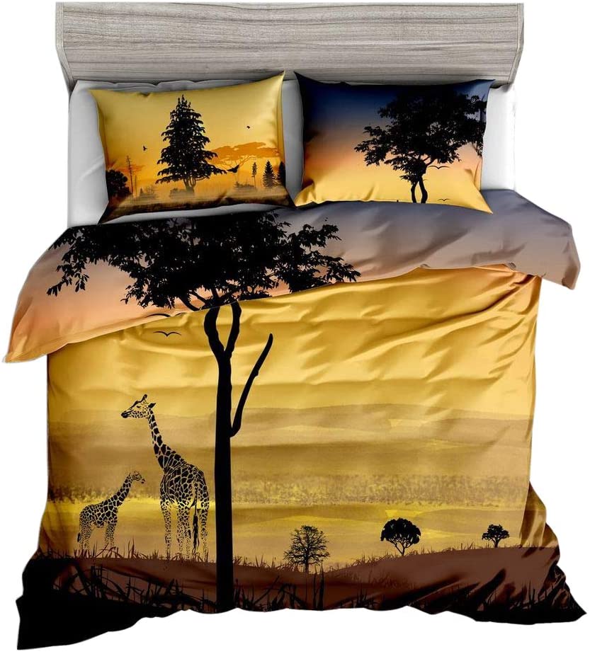 Price:$50.99 Peaceful Animals Twin Size Bedding Set, Giraffes Under The Sunset Printed in Duvet Cover Set. 3pcs(1 Duvet Cover,2 Sunset Wild View Pillowcases),No Comforter Inside. : Home & Kitchen