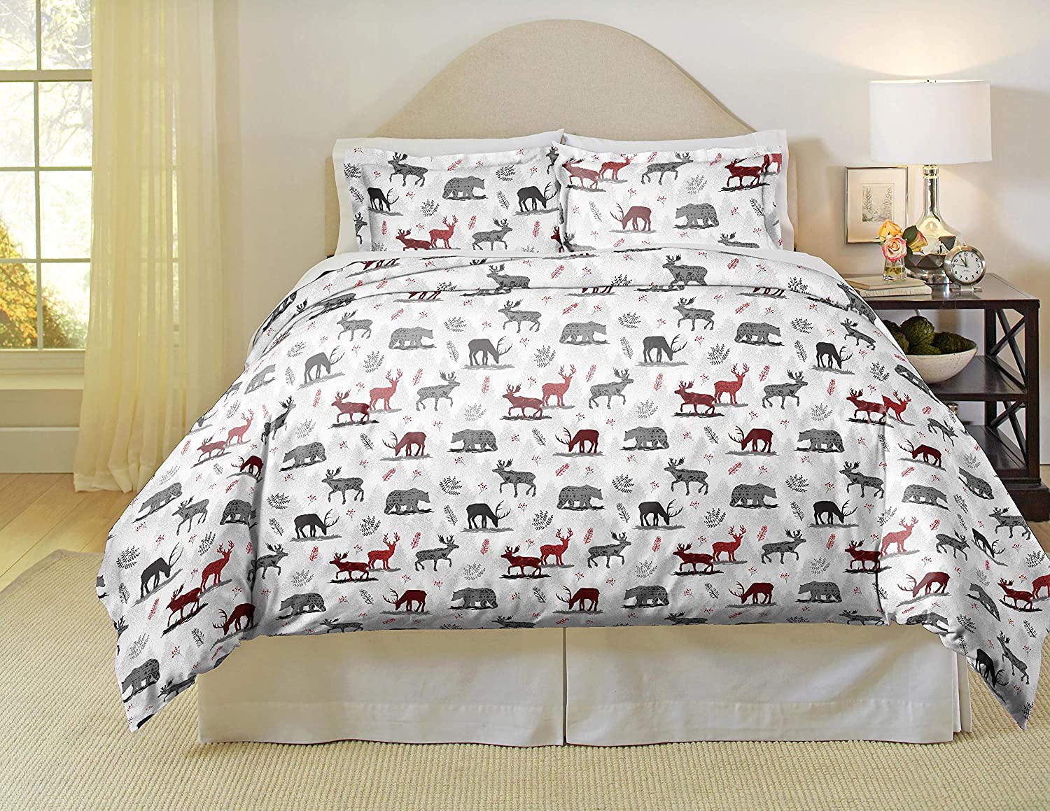 Price:$50.74 180 GSM Cotton Flannel Duvet Set - Full / Queen, Northwoods, Beige : Home & Kitchen