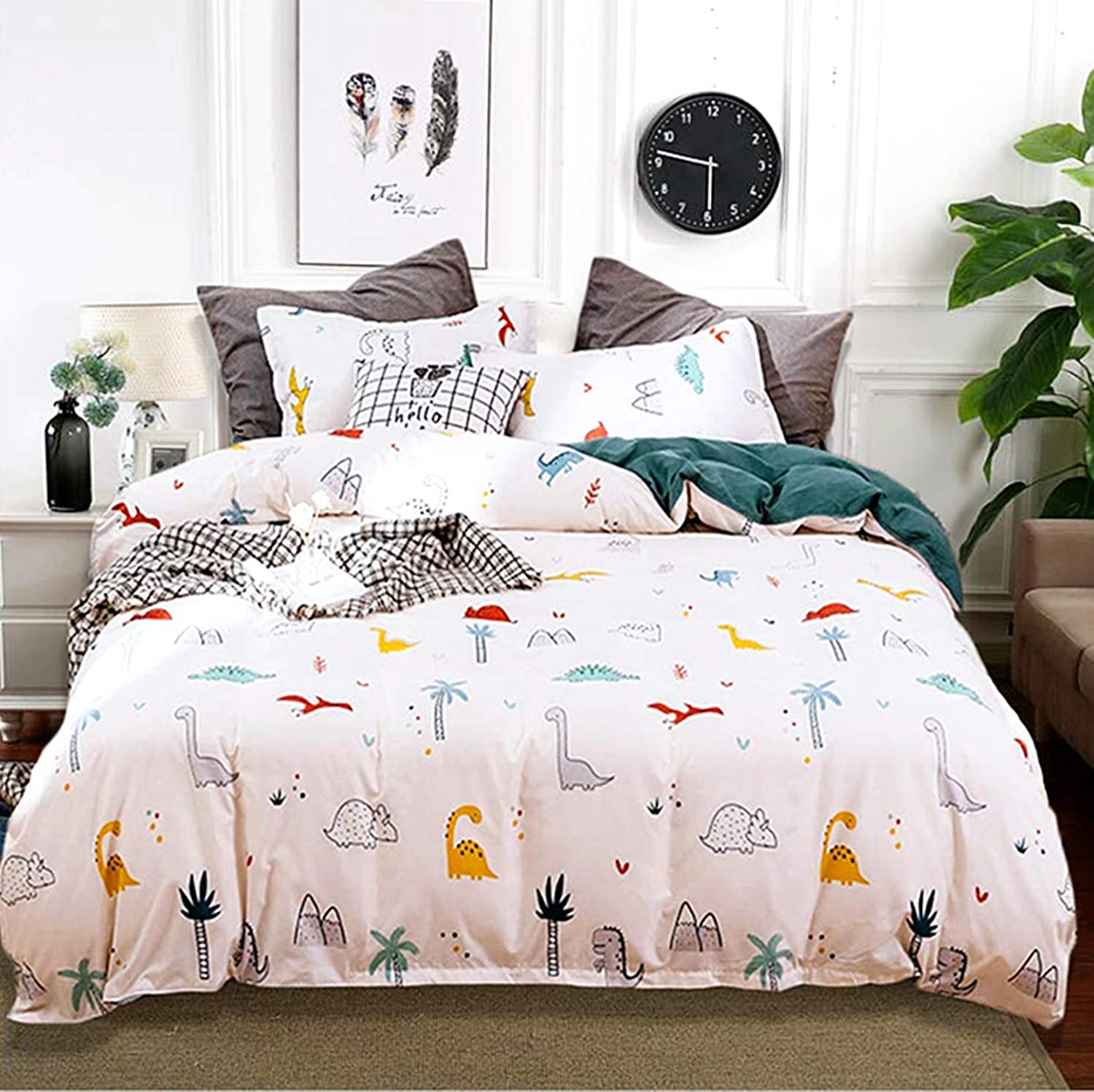 Price:$31.99 Duvet Cover Teenagers Toddler Quilt Cover Super Soft Comfortable Breathable Bedding Set,Cute Dinosaur Reversible Comforter Cover Queen Size Durable Easy Care Quilt Cover with Pillowcase : Home & Kitchen
