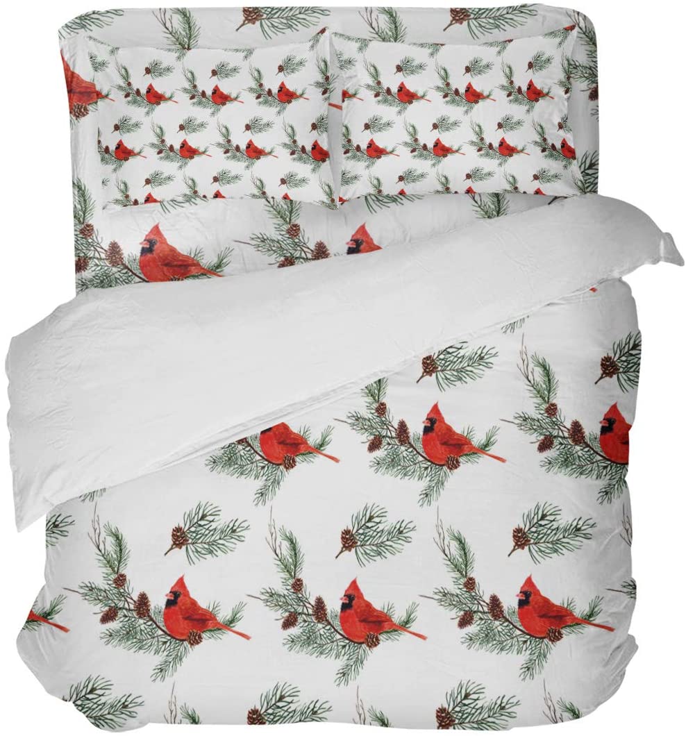 Price:$98.00 Home Cardinal Birds with Pine Cones Leaves Duvet Cover Queen Bedding Sets,4 Pcs Christmas Luxury Soft Flat Sheet Set with Pillow Shams Washable for Teen Girls Boys Kids Adults : Home & Kitchen