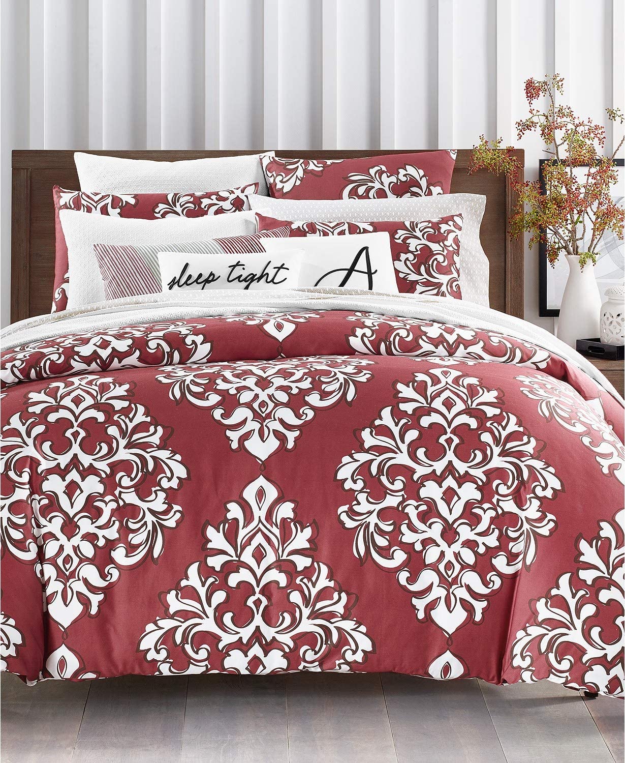 Price:$163.99 Club Damask Designs Outline Damask 300 Thread Count Cotton 3 Piece King Duvet Cover Set Red : Home & Kitchen