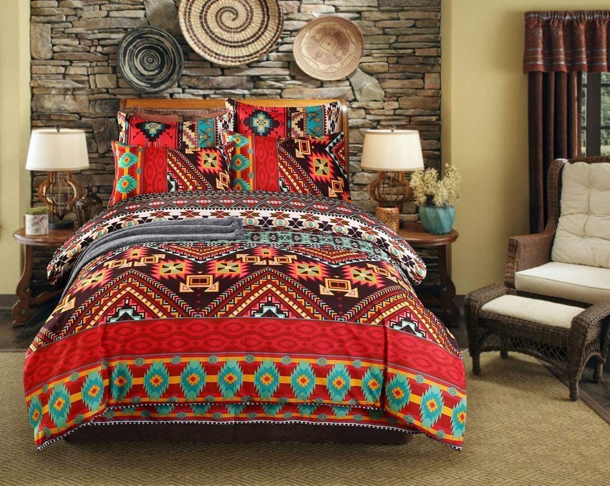 Price:$32.99 Bohemian Duvet Cover Set 3 Pcs Mandala Duvet Cover Ethnic Exotic Style Boho Bedding Set 1 Duvet Cover and 2 Pillowcases (Queen) : Home & Kitchen