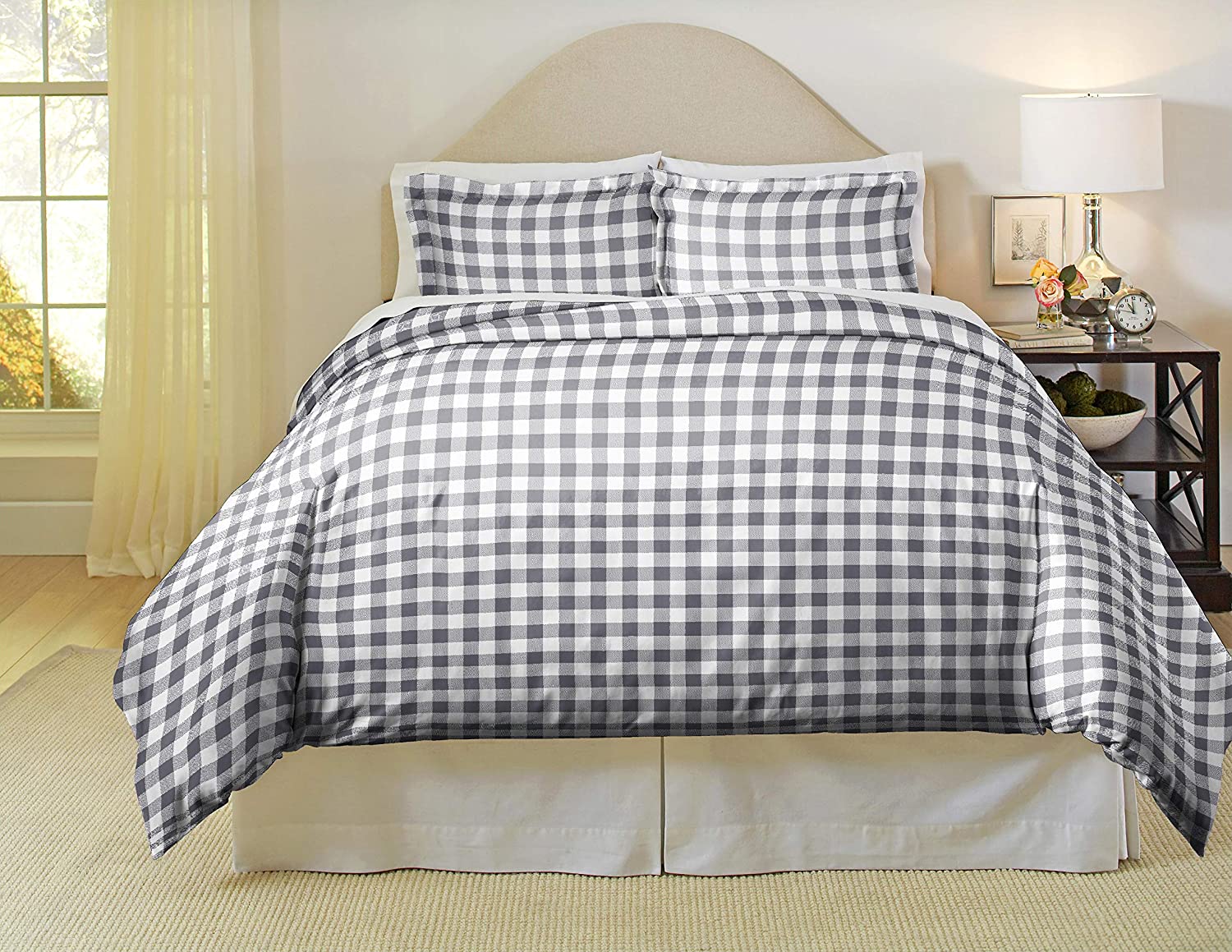 Price:$58.56 180 GSM Cotton Flannel Duvet Set - King / Cal King, Checkerboard Grey : Home & Kitchen