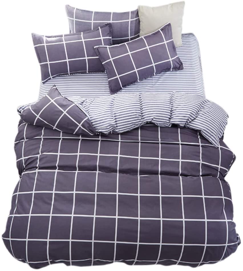 Price:$34.99 King Duvet Cover, Gray Grid and White Striped Duvet Cover Set, Soft Bedding Cover Contrast 2 Tone Reversible Comforter Cover with 4 Ties Best Modern Style Bed Quilt Cover for Decor : Home & Kitchen