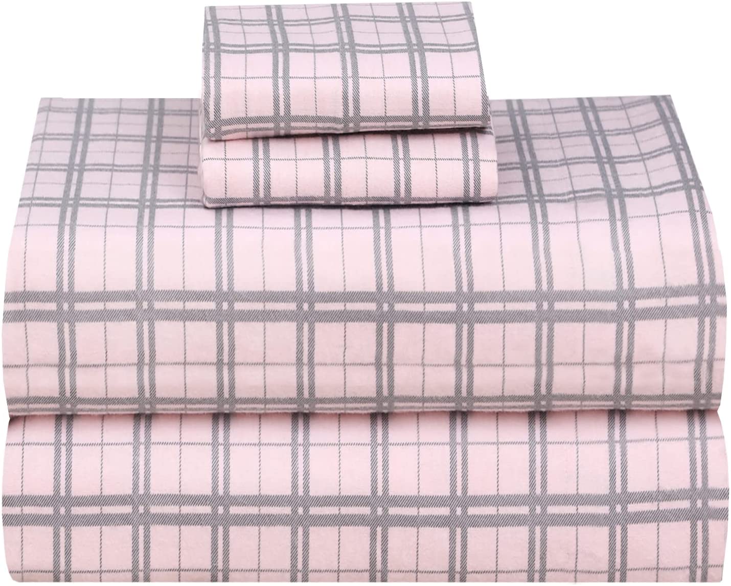 Price:$44.99 100% Cotton 4 Piece Flannel Sheets Full Pink Grey Plaid Deep Pocket -Warm-Super Soft - Breathable Moisture Wicking Flannel Bed Sheet Set Full Include Flat Sheet, Fitted Sheet 2 Pillowcases : Home & Kitchen
