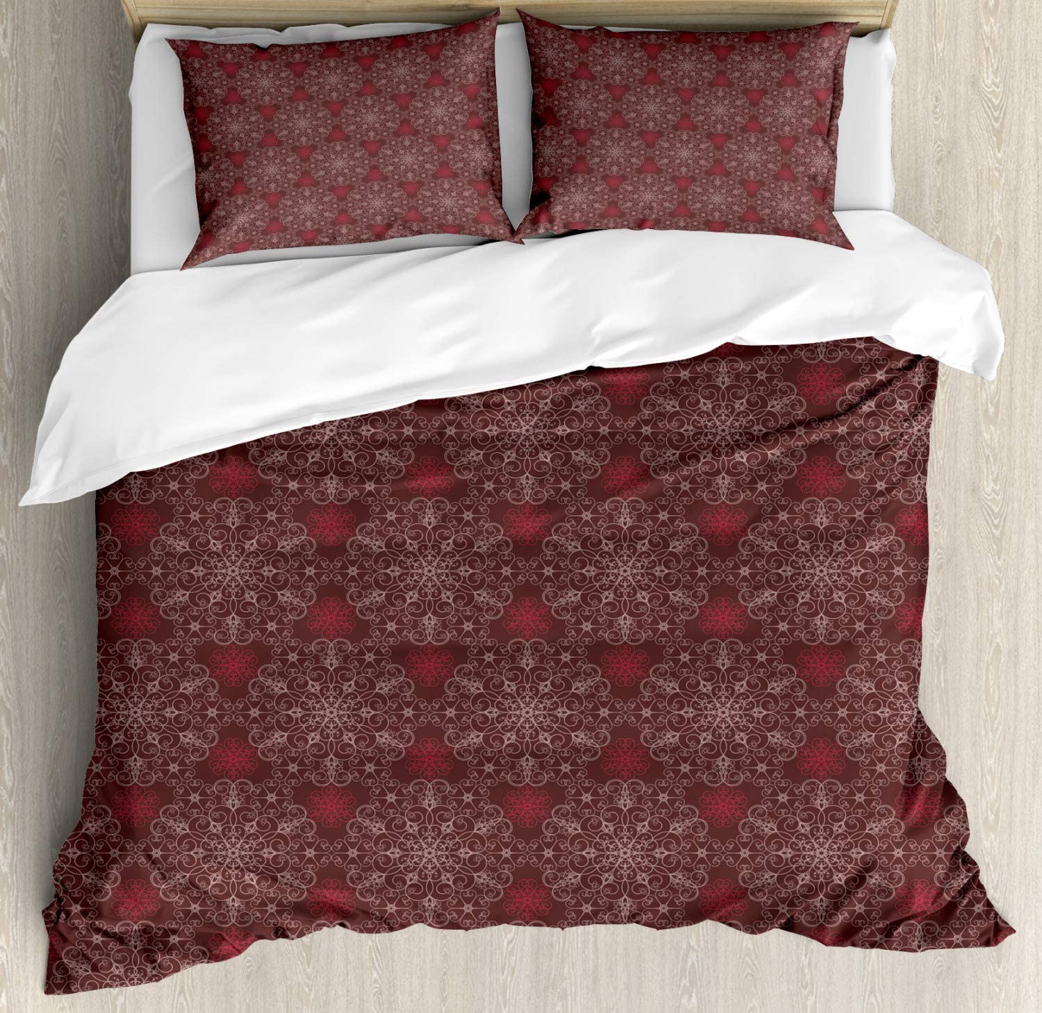Price:$49.97 Maroon Duvet Cover Set, Detailed Ornate Flowers Curves Swirls Petals Dusky Victorian Garden, Decorative 3 Piece Bedding Set with 2 Pillow Shams, King Size, Burgundy Maroon : Home & Kitchen