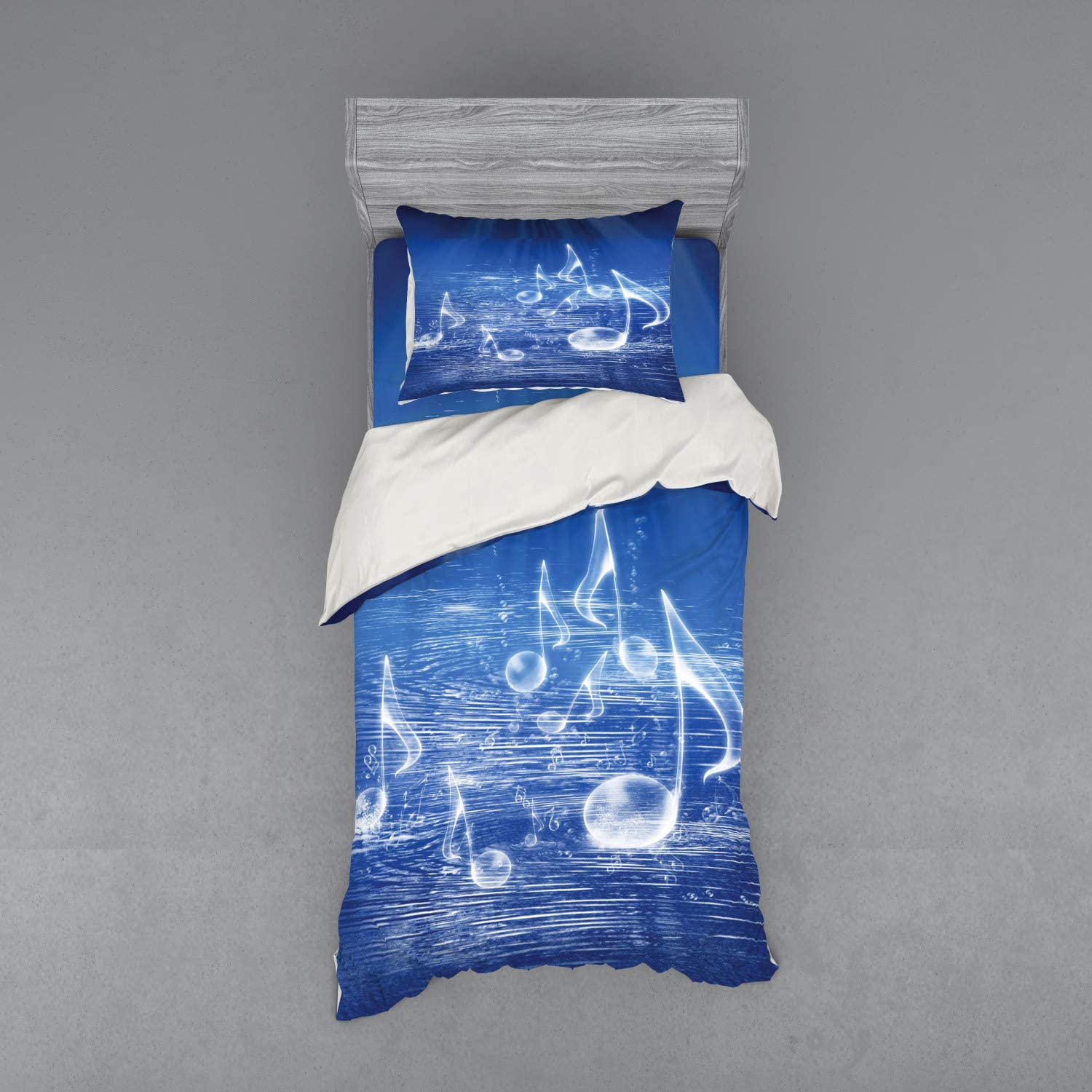 Price:$89.95 Music Bedding Set, Water with Musical Notes Bubbles Dancing Waves Fantasy Music More Than Real Theme, 3 Piece Duvet Cover Set with Sham and Fitted Sheet, Twin Size, Blue : Home & Kitchen
