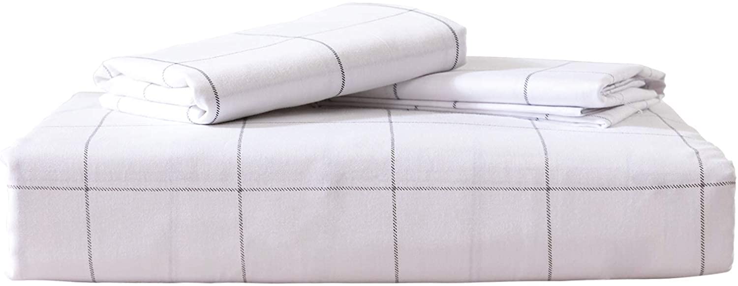Price:$49.99 Plaid Sheet Set, Extra Soft Bedding Sheets- 16" Deep Pockets, Easy Care, Breathable and Super Comfy, Fade Resistant, Machine Washable, 100% Cotton- 4 Pieces (Queen，White Plaid) : Home & Kitchen