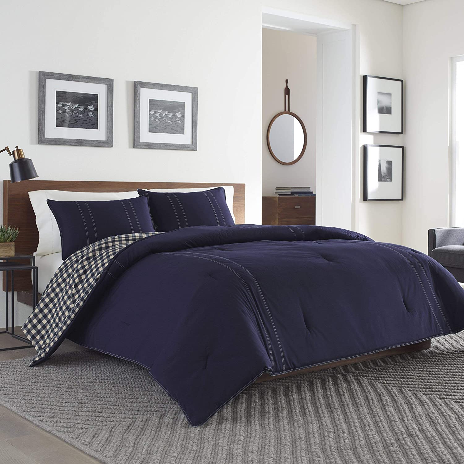 Price:$92.13 Bauer Home | Kingston Collection Kingston Reversible Comforter Set, Queen, Navy : Home & Kitchen