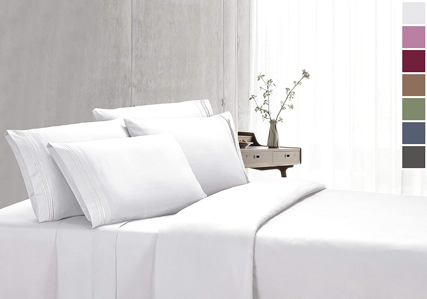 Price:$19.95 Silky Soft Microfiber Sheet Set 4 Piece - Elastic Flat Sheet, Deep Pocket Fitted Sheet, Two Pillow Cases Full White : Home & Kitchen