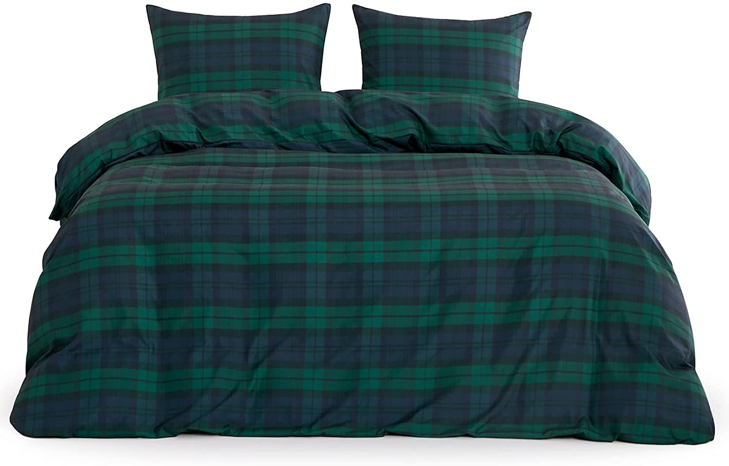 Price:$52.99 In Cloud - Plaid Duvet Cover Set, Scottish Tartan Check Geometric Modern Pattern Printed in Dark Green and Navy Blue, Soft Microfiber Bedding (3pcs, King Size) : Home & Kitchen