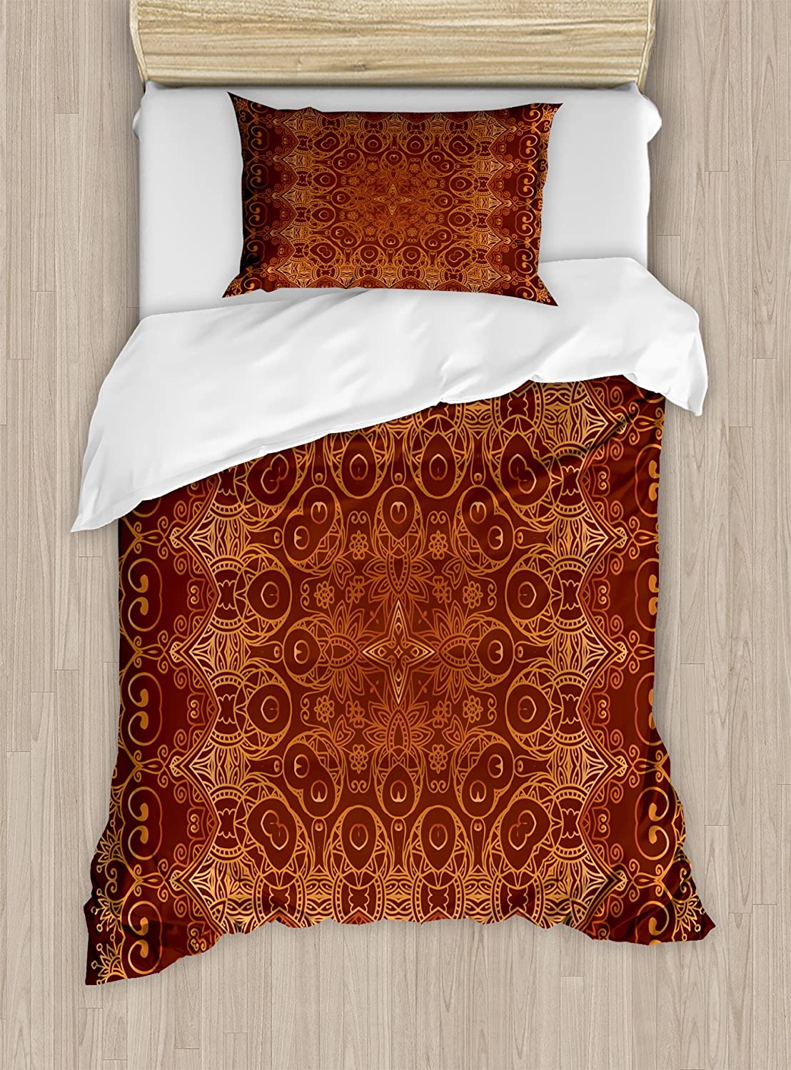 Price:$31.99 Antique Duvet Cover Set, Rust Tones Vintage Lacy Eastern ClassicPattern from Ottoman Empire Cultural Style Print, Decorative 2 Piece Bedding Set with 1 Pillow Sham, Twin Size, Orange Brown : Home & Kitchen