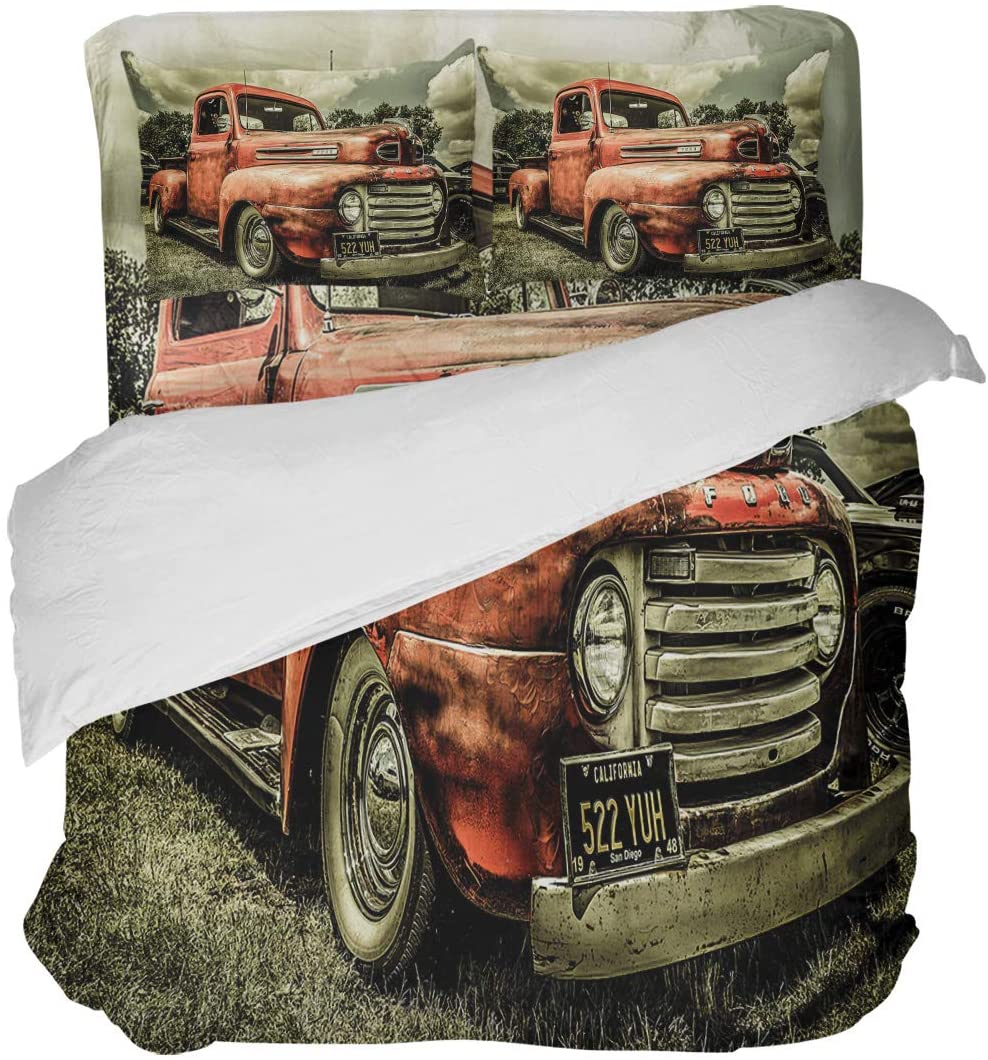 Price:$110.00 Star 4-Pieces Duvet Cover Bed Set Old Vintage Farm Truck Twin Ultra Soft Bed Quilted Coverlet Bedding Sheet with 2 Pillowcases, Retro Rustic Red Classic Car : Home & Kitchen
