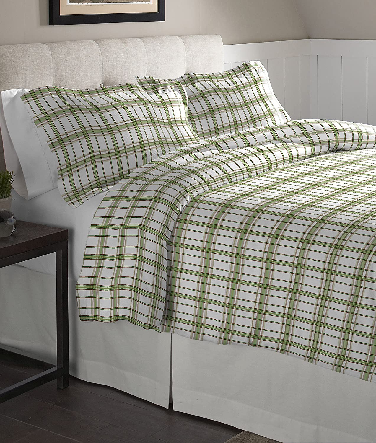 Price:$42.99 Flannel Oversized Duvet Set, Twin, Sage Plaid : Home & Kitchen