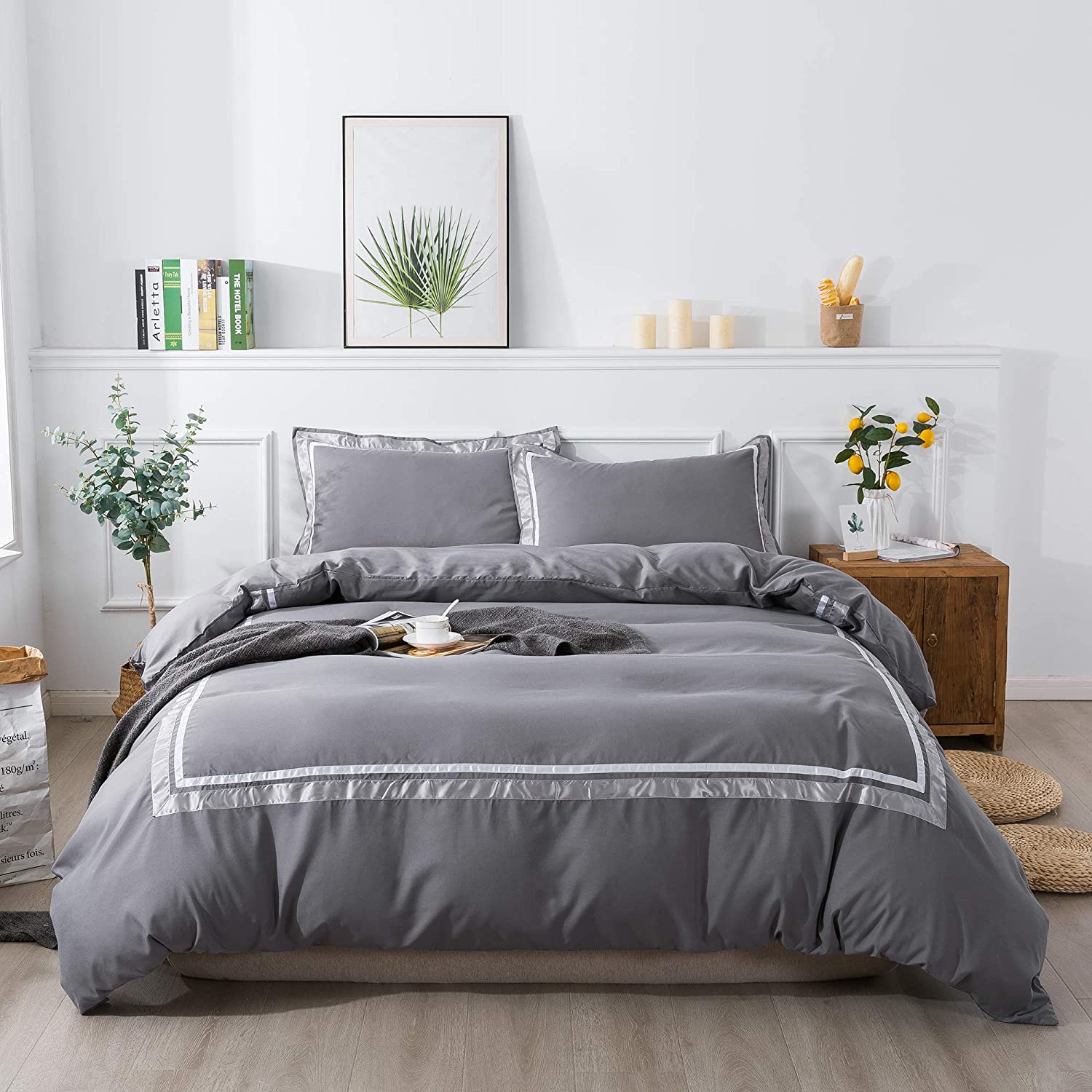 Price:$44.90 Gray Bedding Hotel Stitch Duvet Cover Set Soft Ribbon Border King 3 Pcs Gray Duvet Cover Set -Gray with Silver Gray Embroidery : Home & Kitchen