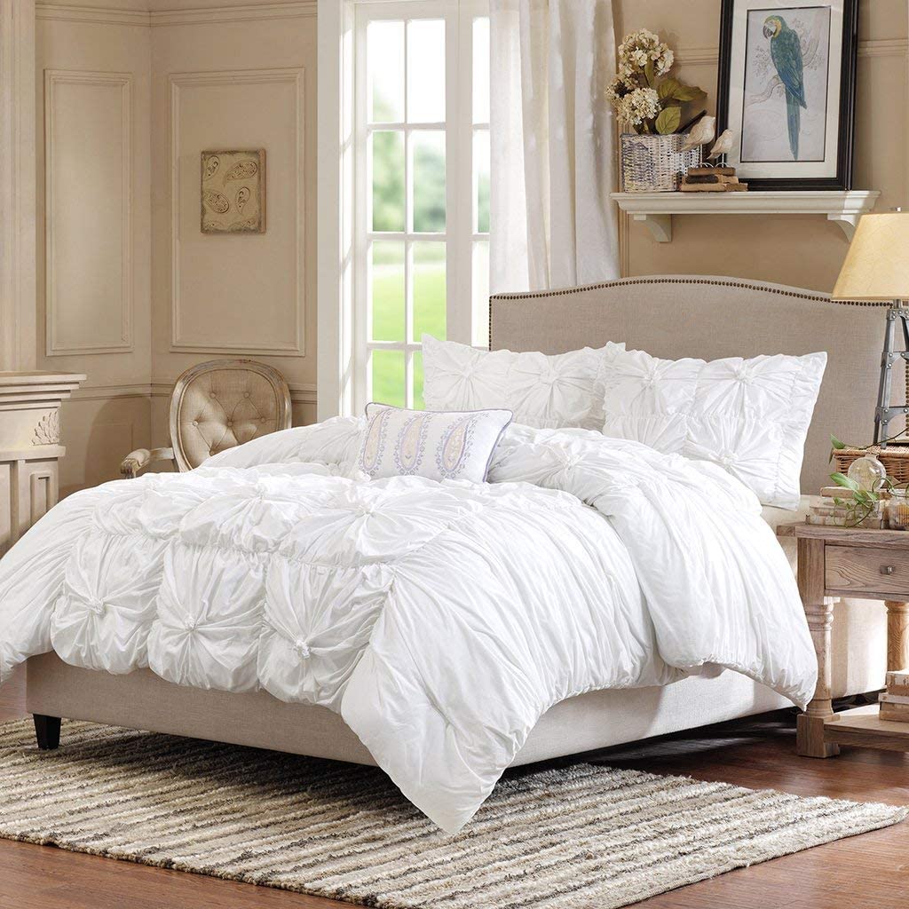 Price:$93.97 Park Harlow 4 Piece Duvet Cover Set, Full/Queen, White : Home & Kitchen