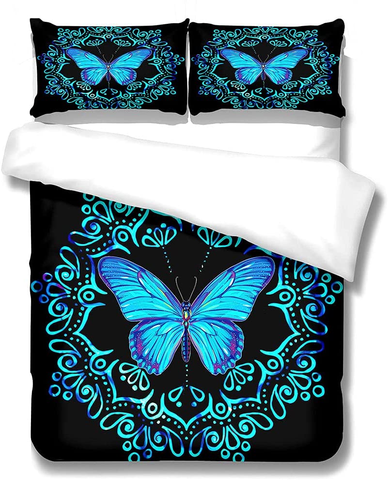 Price:$42.90 Black Cyan Butterfly Bedding Set Butterfly Theme Room Decoration Ideal Comforter Bedspread Set(Queen) : Home & Kitchen