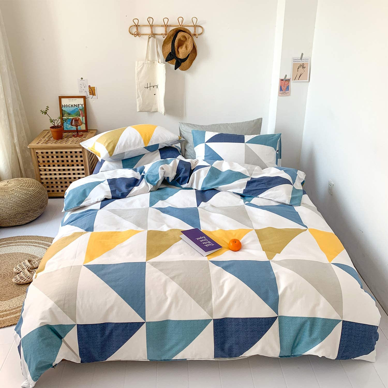 Price:$15.38 Duvet Cover Sets Cotton 100% - Print Geometric Pattern Bedding Sets with Zipper Closure - 1 Duvet Cover and 2 Pillowcases - Duvet Cover Sets King, Clear Sky A2 : Home & Kitchen