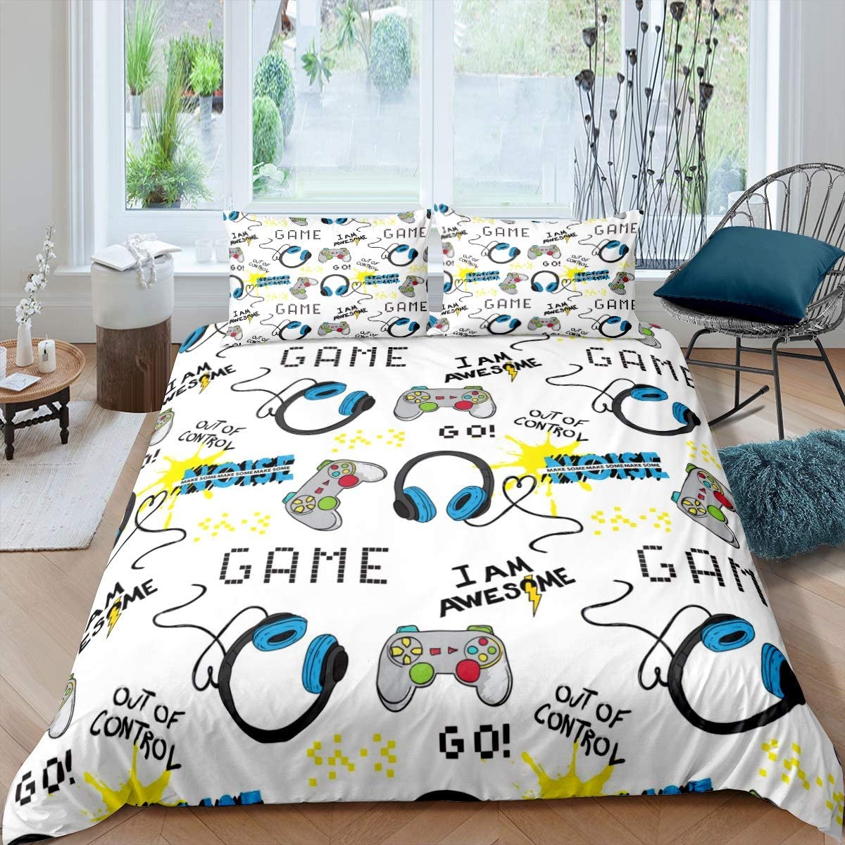 Price:$39.00 Kids Game Comforter Cover Set Boys Gamepad Headset Bedding Set Video Game Gamepad Duvet Cover Set Awesome Game Controller Quilt Cover Bedroom Collection 2Pcs Twin Size : Home & Kitchen