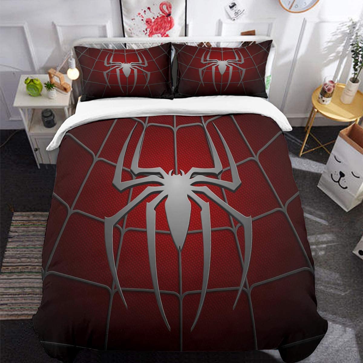 Price:$33.99 Spider Duvet Cover Set Queen 3 Pieces, 3D Printed Spider Web Pattern Comforter Cover Set with 2 Pillowcases for Kids Boys, Dark Microfiber Bedding Set with Zipper Closure Queen Size 90" x 90" : Home & Kitchen