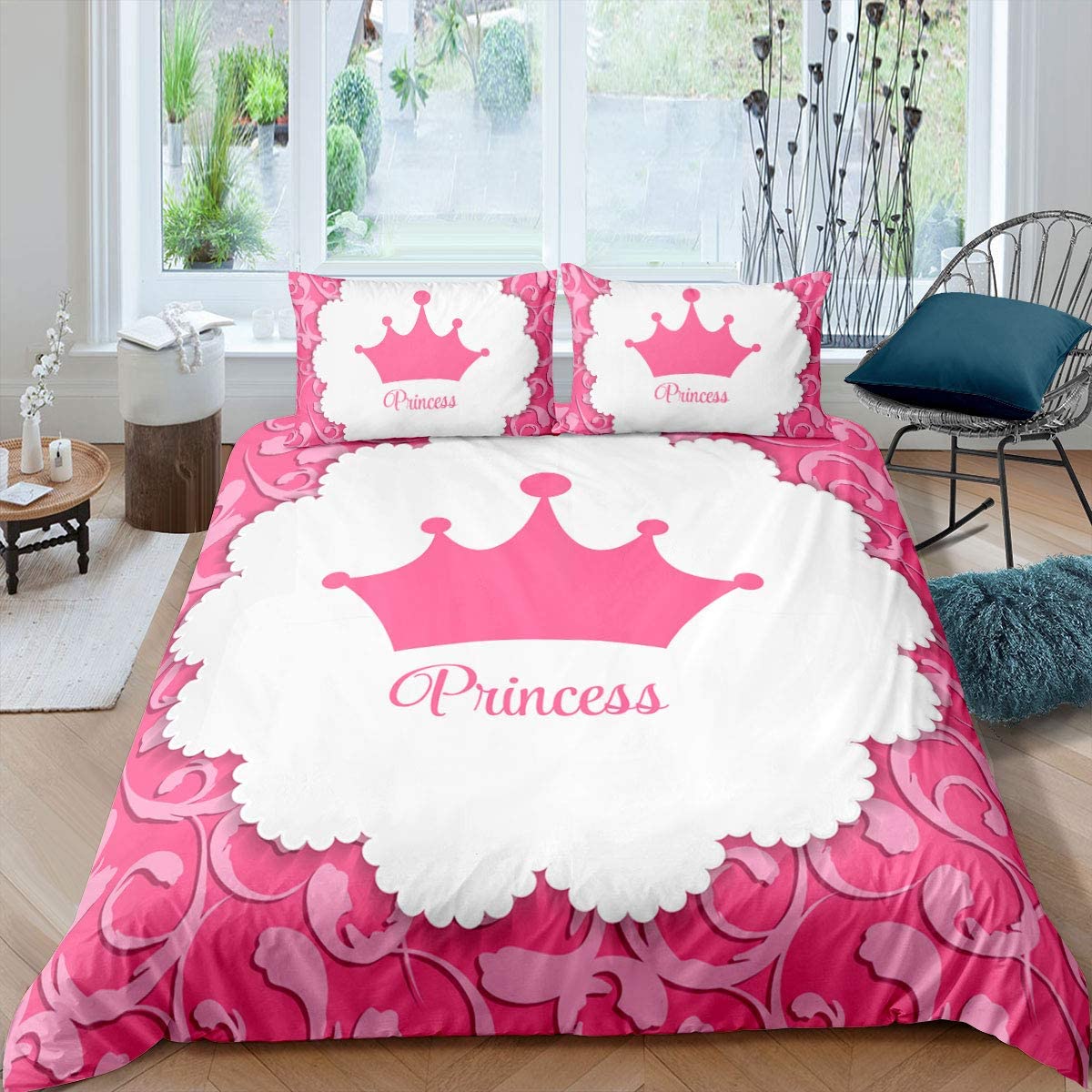 Price:$23.00 Crown Print Bedding Set Queen Princess Costume Style Comforter Cover for Girls Teens Pink Cartoon Duvet Cover with Flower Pattern Decorative Quilt Cover with Zipper,Ties : Home & Kitchen